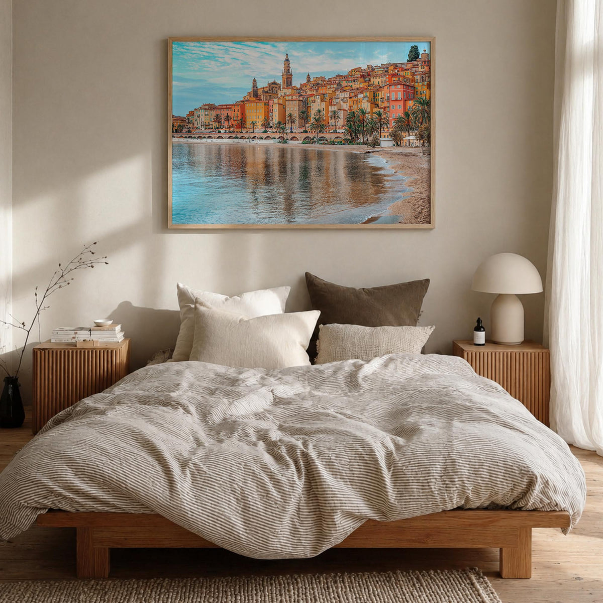 Nice colorful photo poster of France – horizontal wall art in natural wood frame, hanging on wall