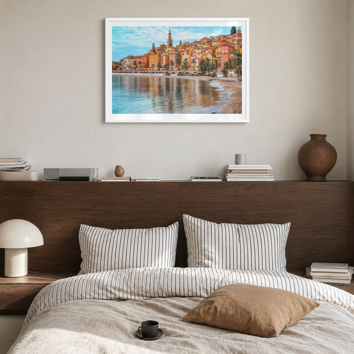 Nice Photo Poster in a white wood frame, hanging in a bedroom, white border
