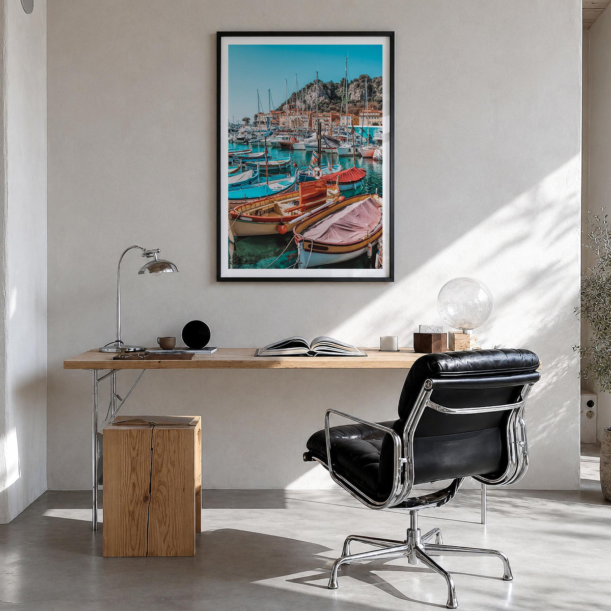 Nice no. 2 colorful photo poster of France – vertical wall art in black wood frame with white border, hanging on wall