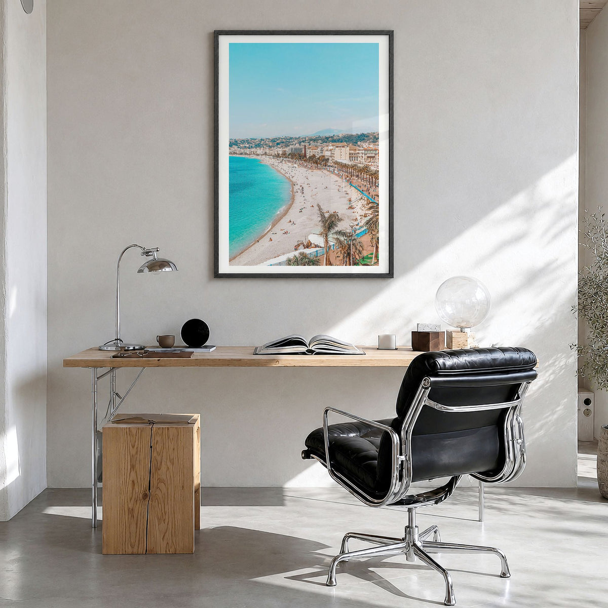 Nice Photo No 1 Poster in a black wood frame, hanging in a bright home office, white border