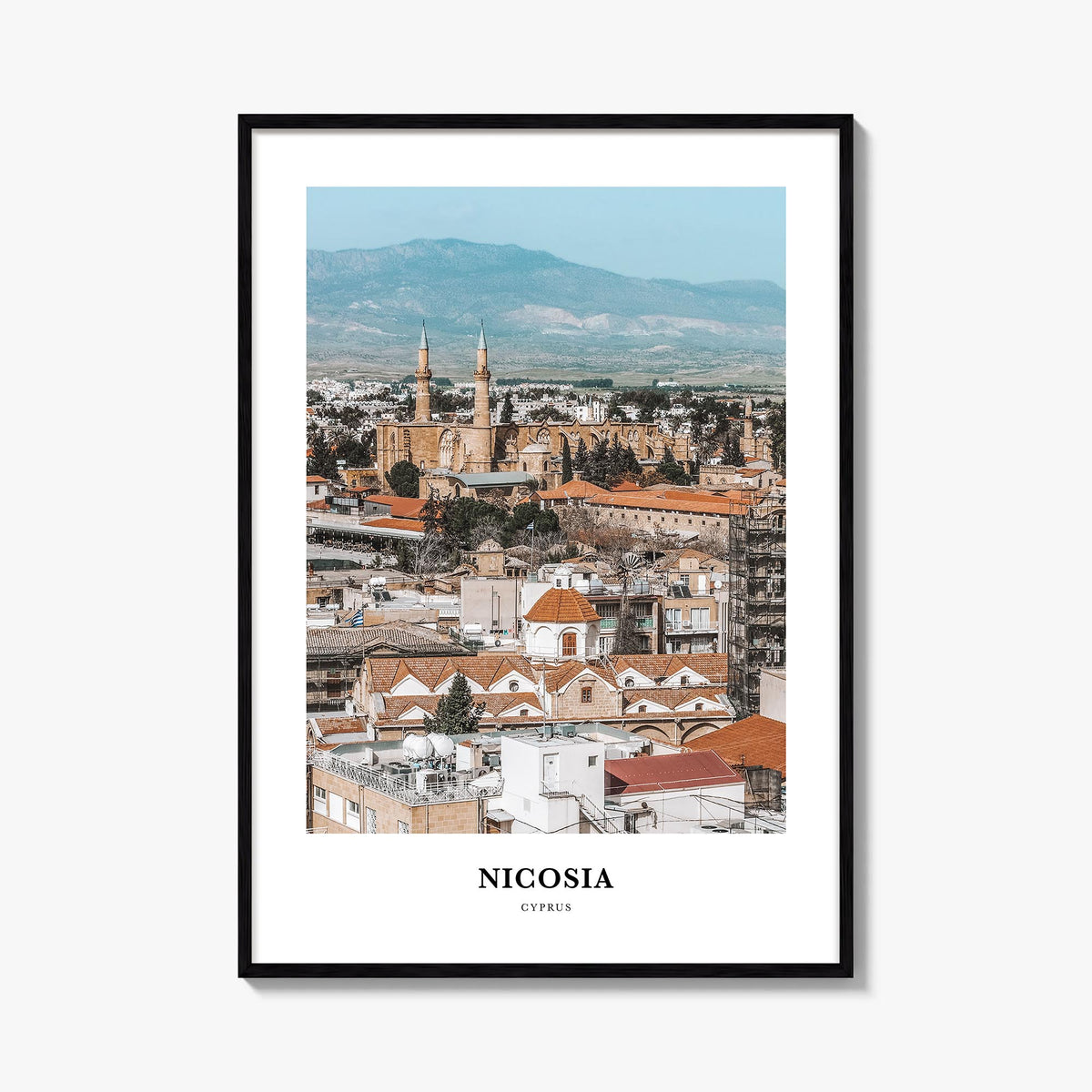 Nicosia colorful classic poster of Cyprus – vertical wall art, unframed print shown in interior mockup