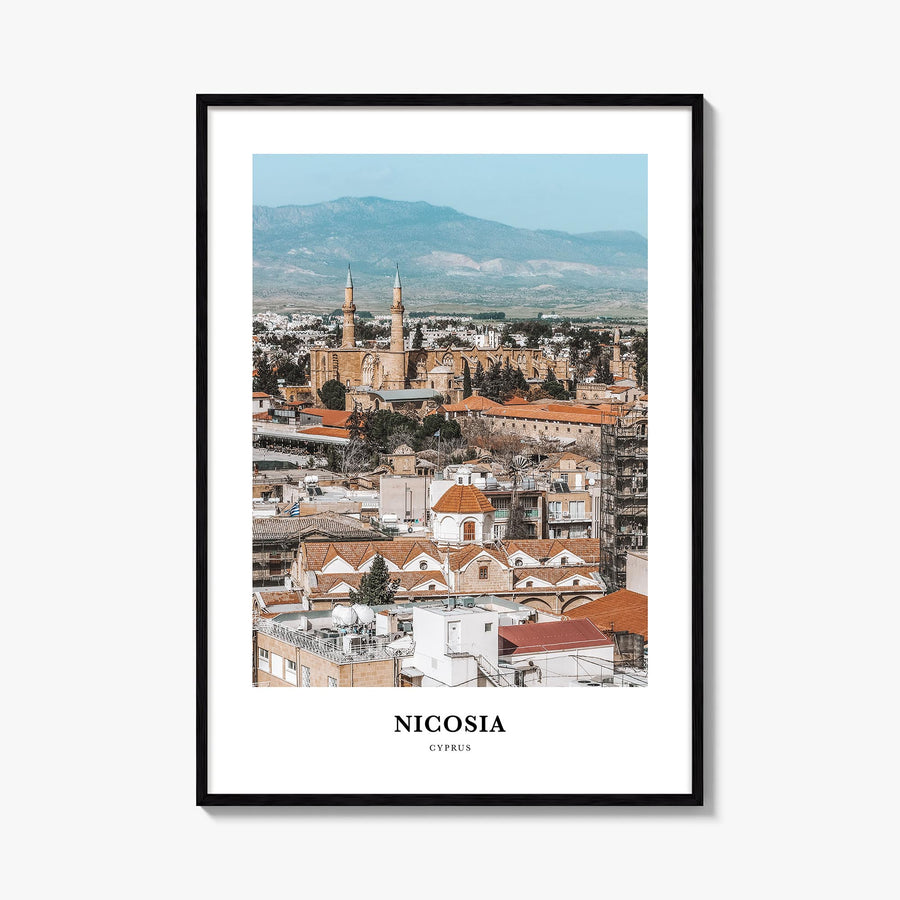 Nicosia colorful classic poster of Cyprus – vertical wall art, unframed print shown in interior mockup