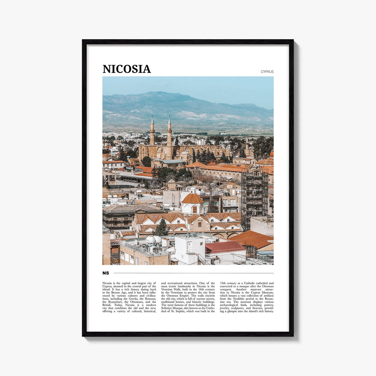 Nicosia colorful travel poster of Cyprus – vertical wall art, unframed print shown in interior mockup