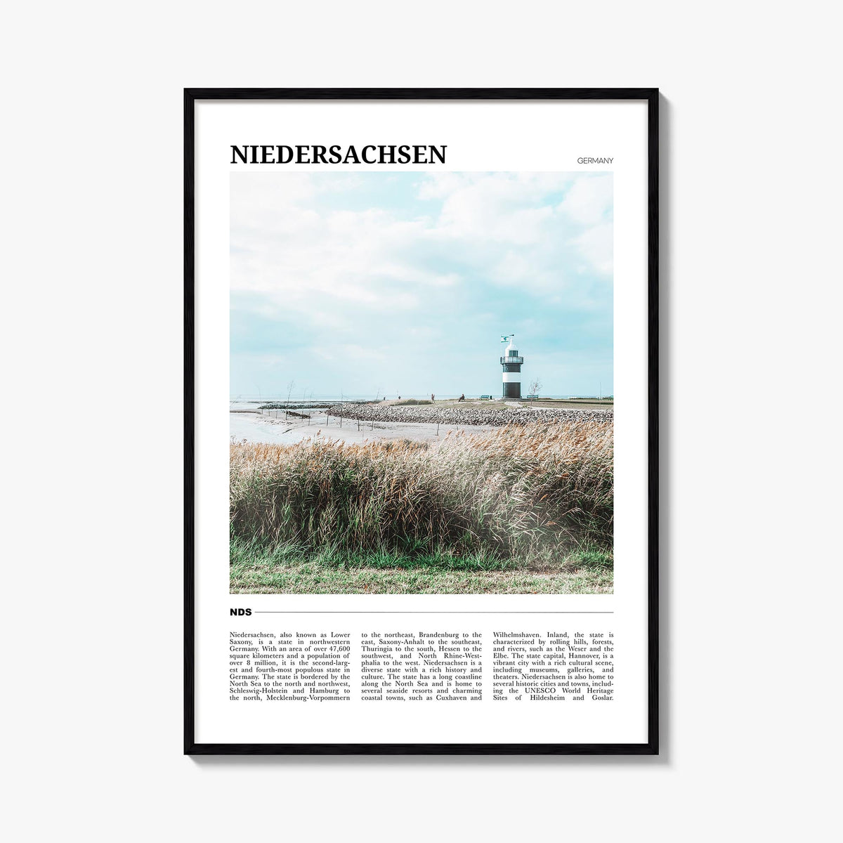 Niedersachsen colorful travel poster of Germany – vertical wall art, unframed print shown in interior mockup