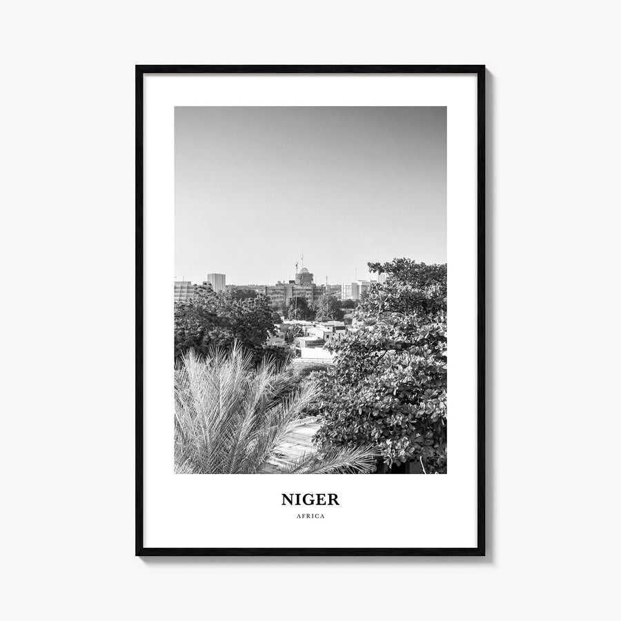 Niger black & white classic poster of Africa – vertical wall art, unframed print shown in interior mockup