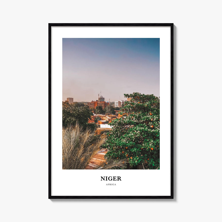 Niger colorful classic poster of Africa – vertical wall art, unframed print shown in interior mockup