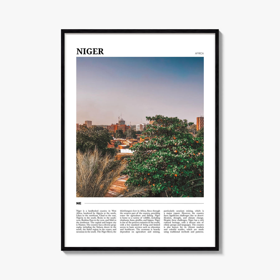 Niger colorful travel poster of Africa – vertical wall art, unframed print shown in interior mockup