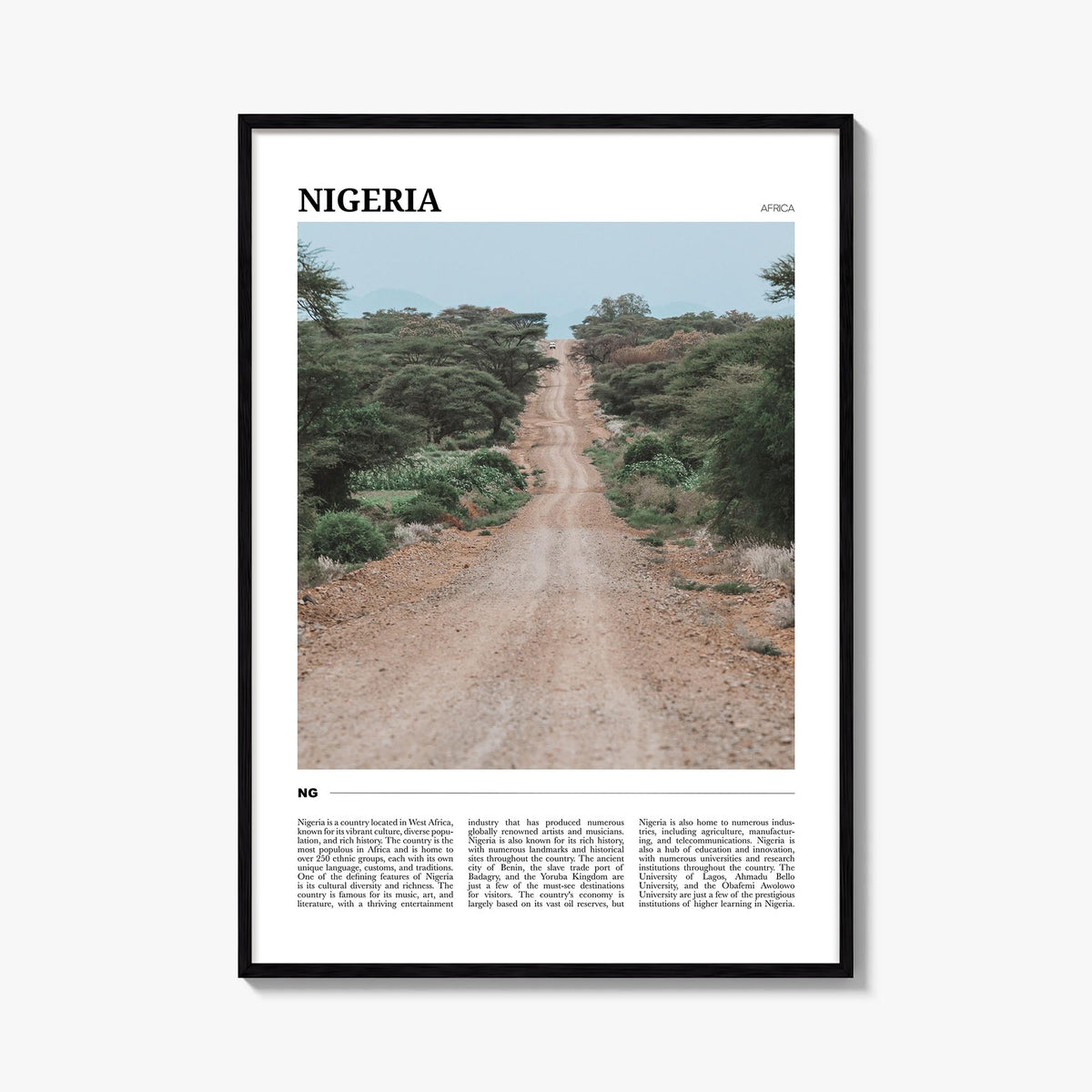 Nigeria colorful travel poster of Africa – vertical wall art, unframed print shown in interior mockup