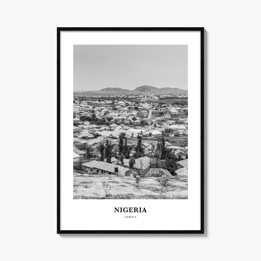 Nigeria no. 1 black & white classic poster of Africa – vertical wall art, unframed print shown in interior mockup