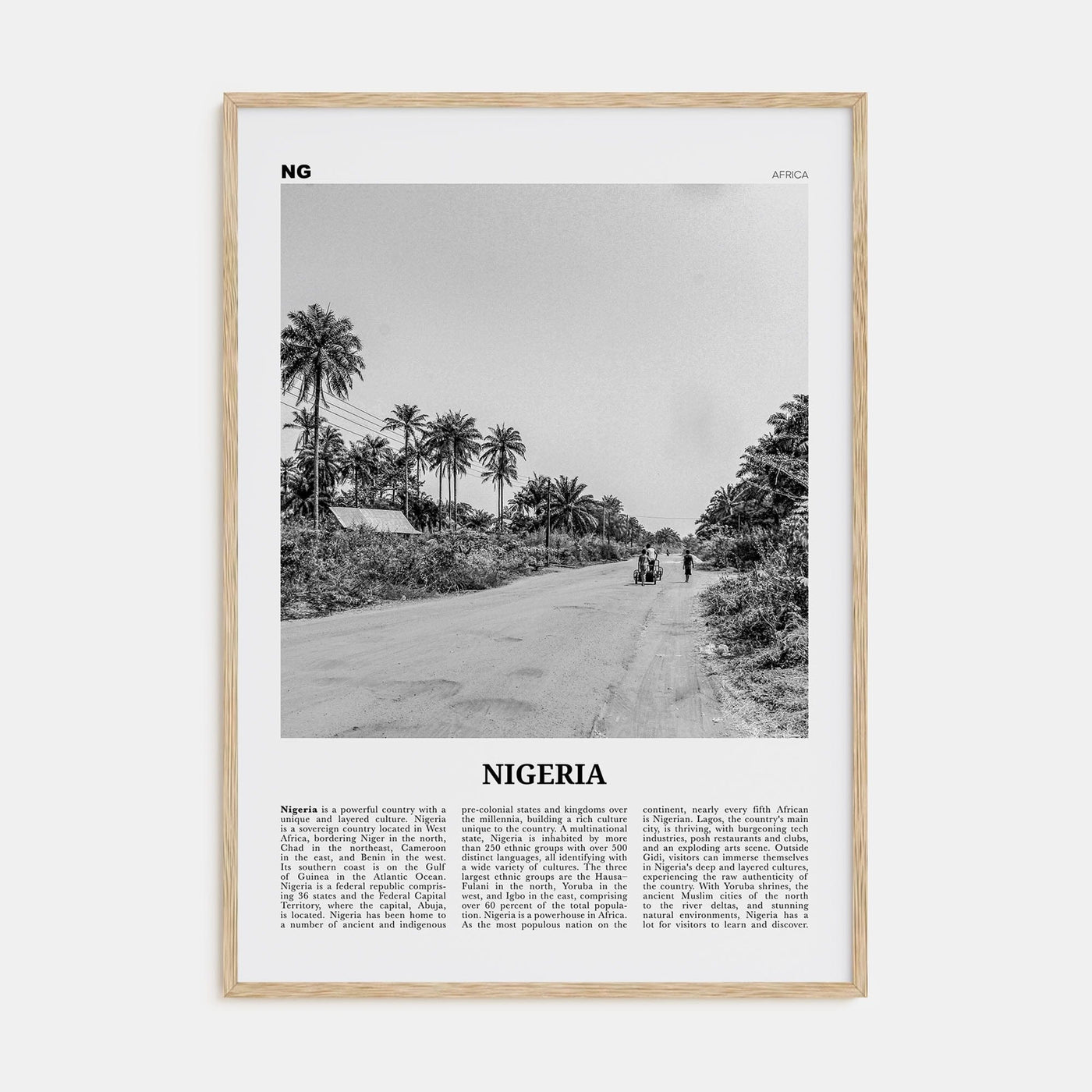 Nigeria No 1 Poster Natural Wood / 8x12 in Nbourhood Travel B&W Poster