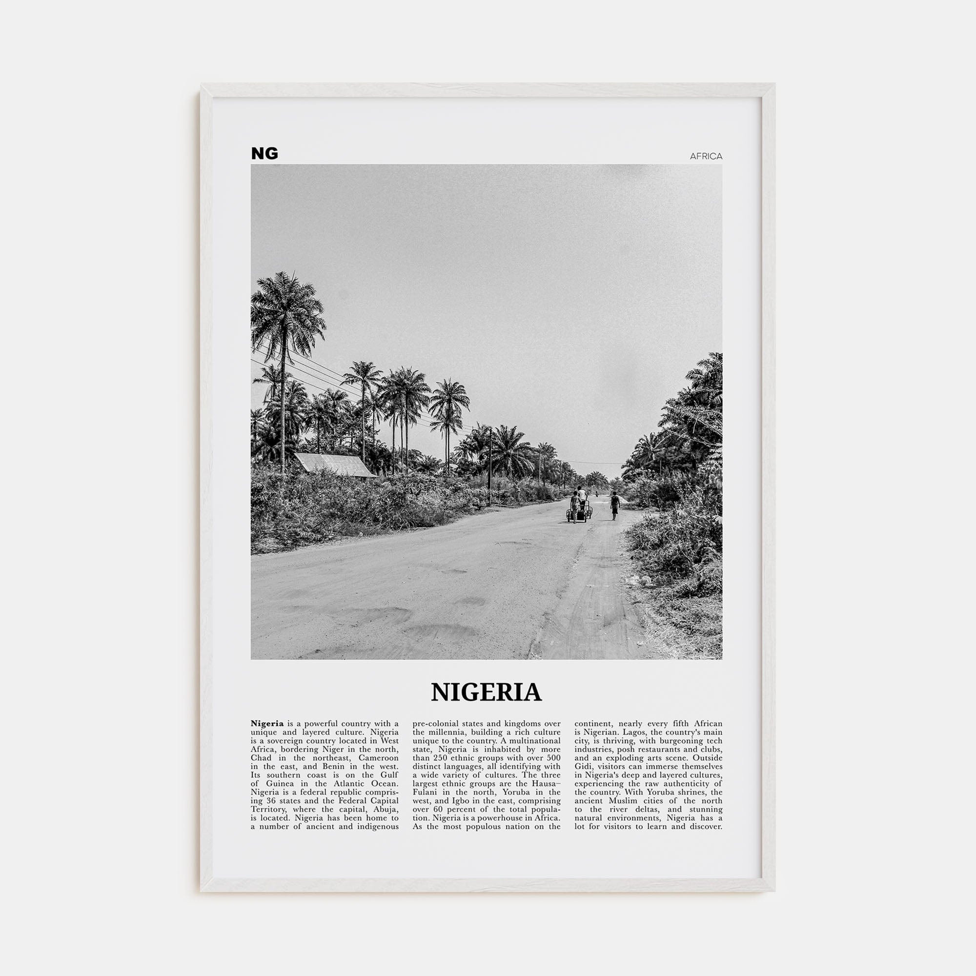 Nigeria No 1 Poster White Wood / 8x12 in Nbourhood Travel B&W Poster