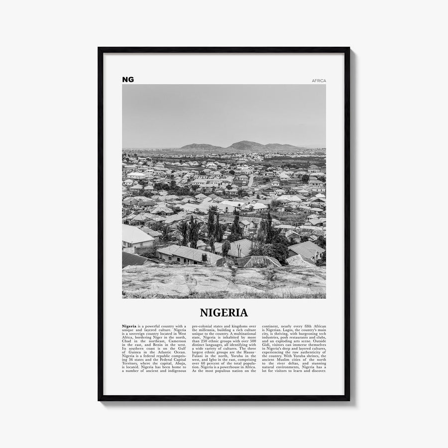 Nigeria no. 2 black & white newspaper poster of Africa – vertical wall art, unframed print shown in interior mockup