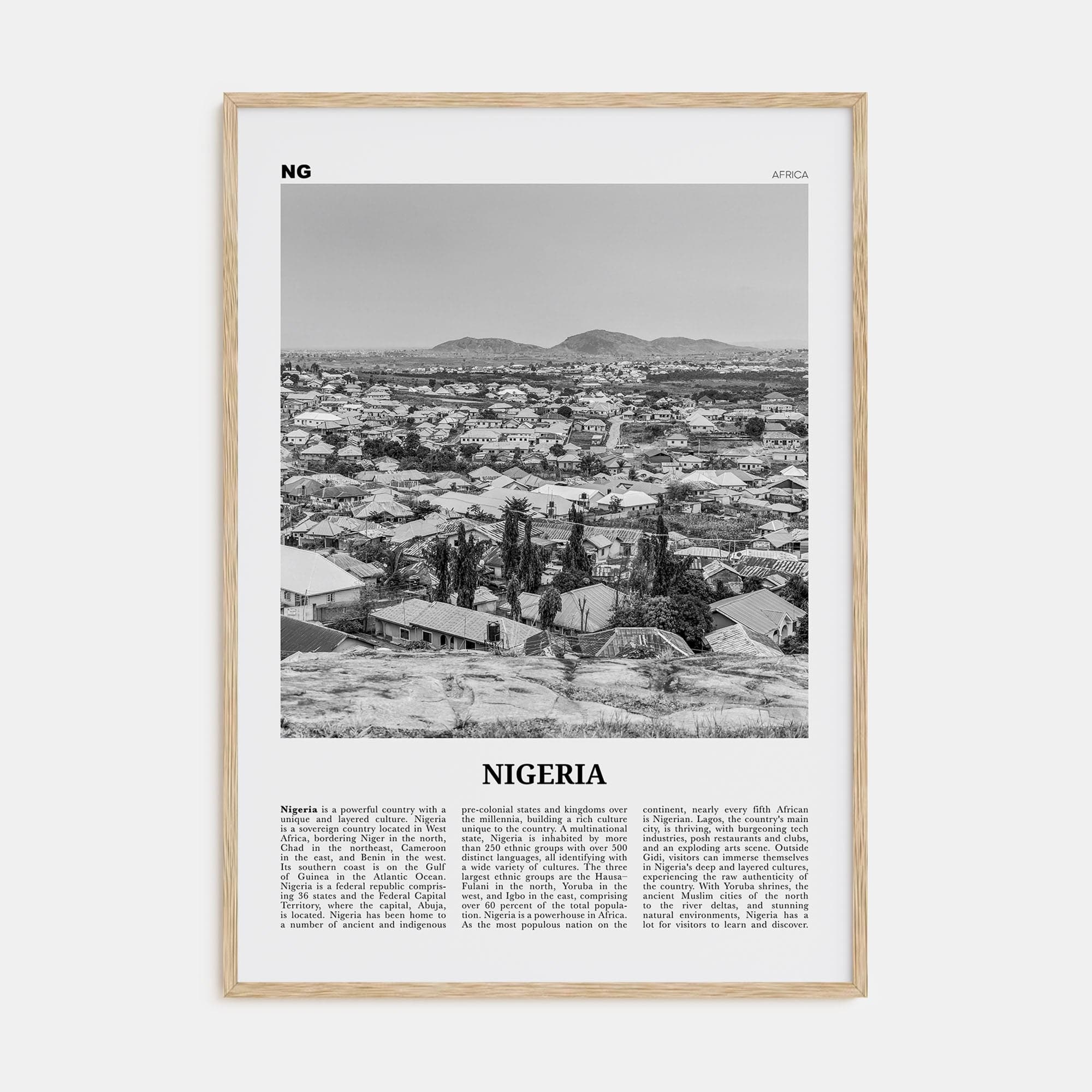 Nigeria No 2 Poster Natural Wood / 8x12 in Nbourhood Travel B&W Poster