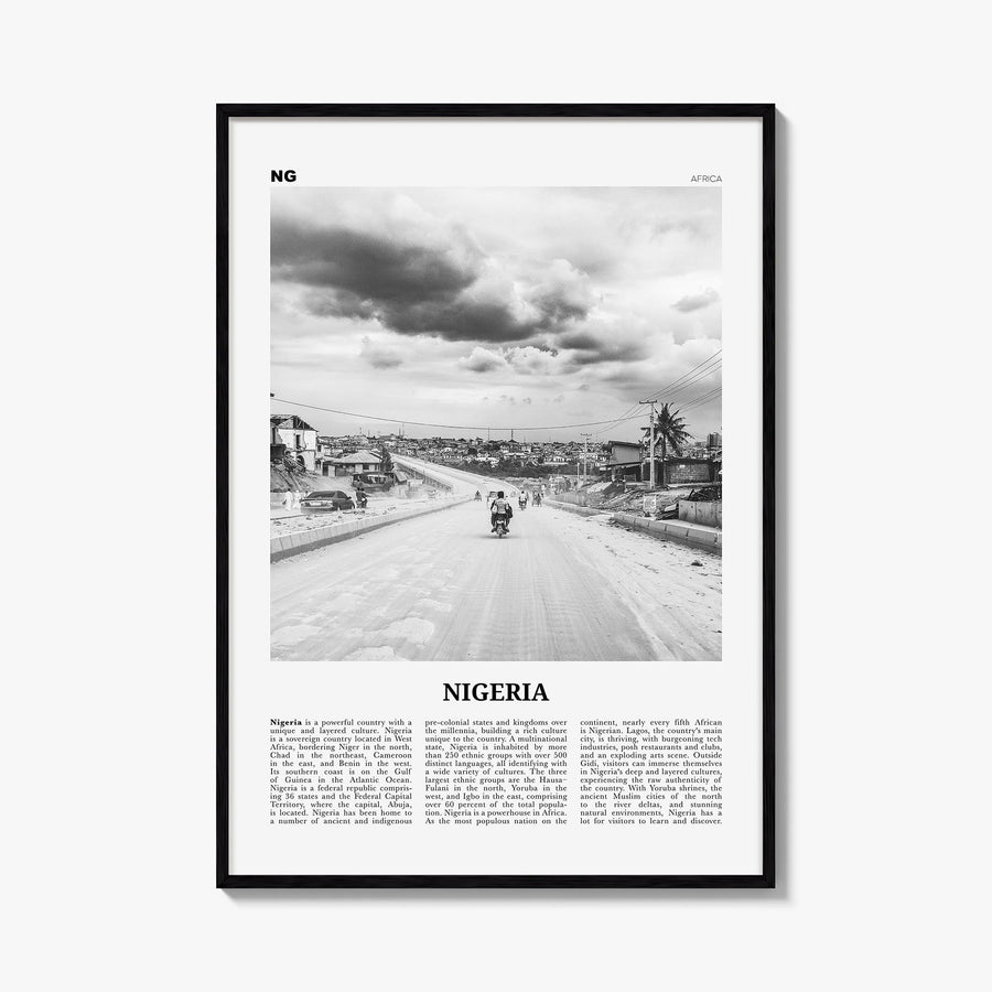 Nigeria no. 3 black & white newspaper poster of Africa – vertical wall art, unframed print shown in interior mockup