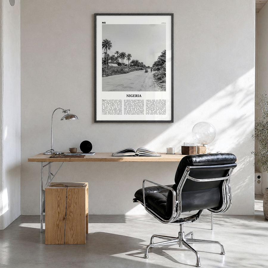 Nigeria Newspaper No 1 Poster in a black wood frame, hanging in a bright home office