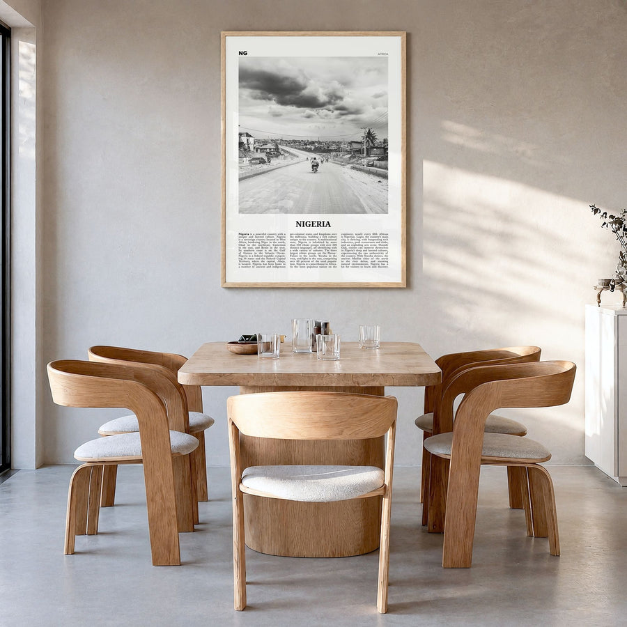Nigeria Newspaper No 3 Poster in a natural wood frame, hanging in a dining room