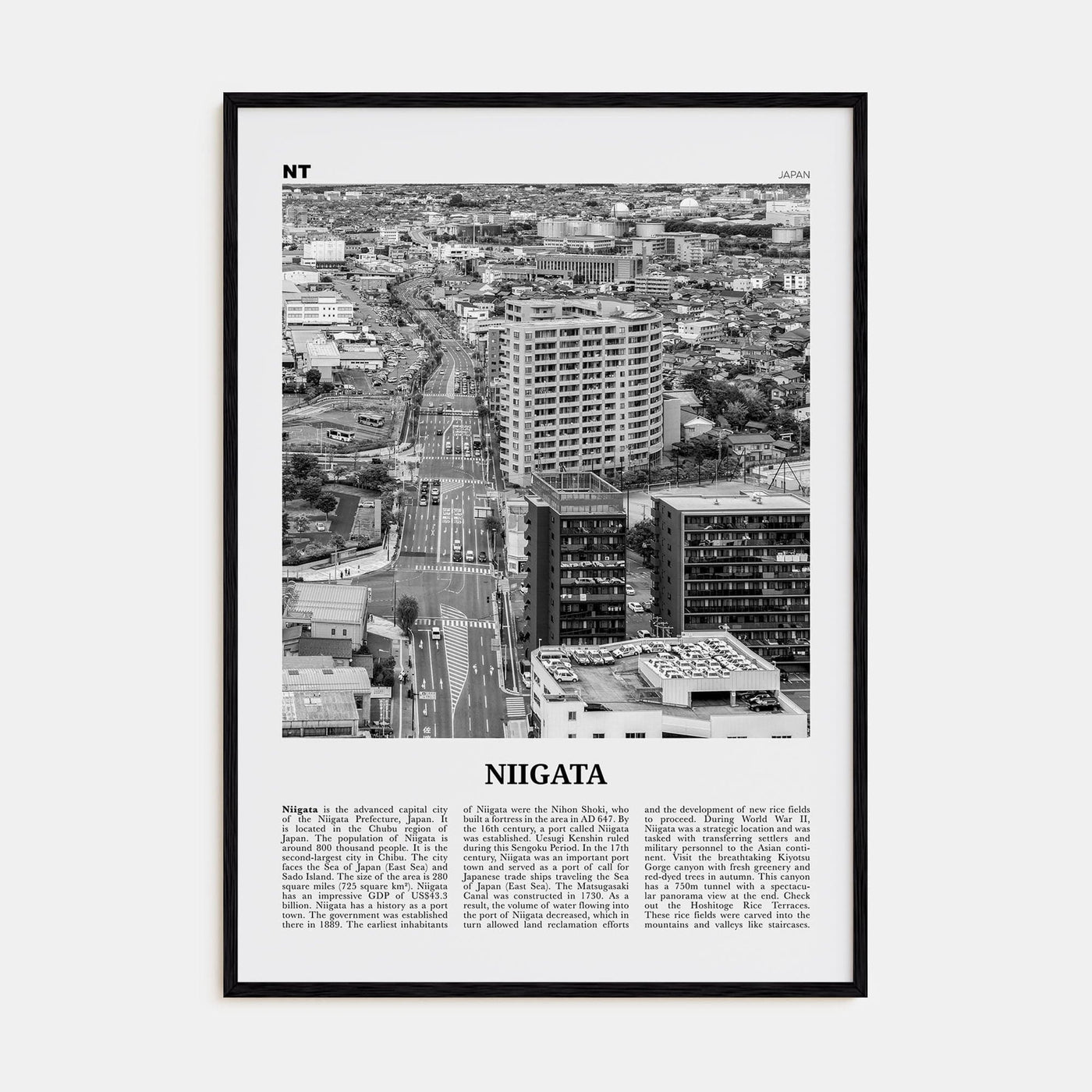 Niigata Poster Black Wood / 8x12 in Nbourhood Travel B&W Poster