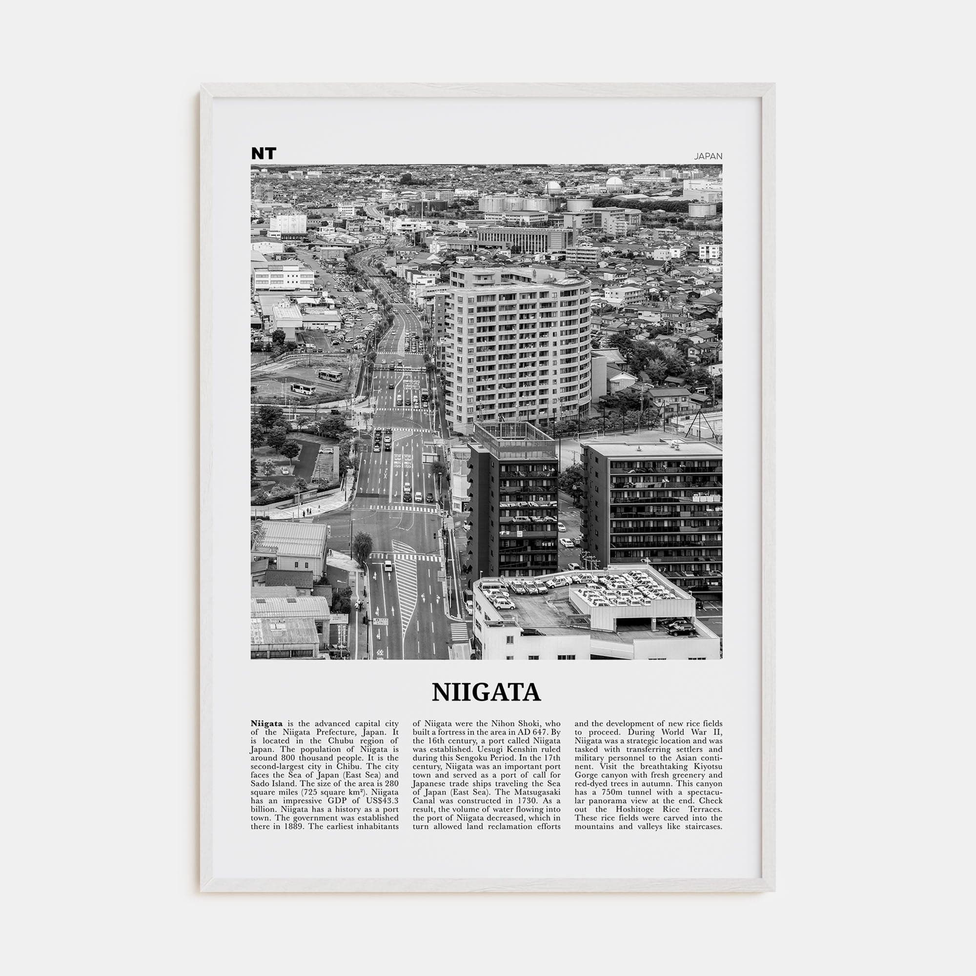 Niigata Poster White Wood / 8x12 in Nbourhood Travel B&W Poster