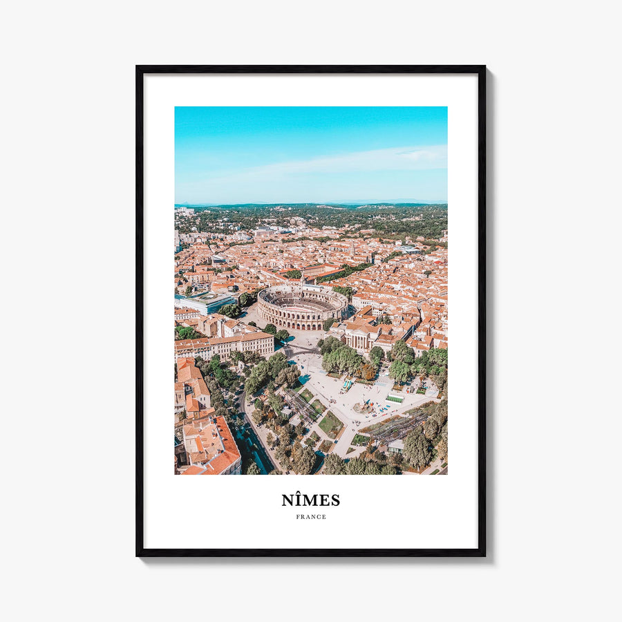 Nîmes colorful classic poster of France – vertical wall art, unframed print shown in interior mockup