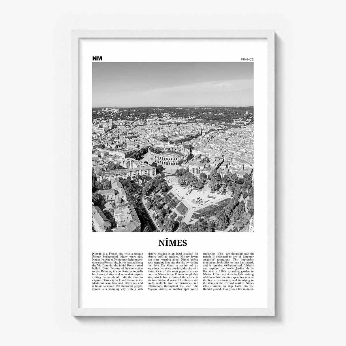 Nîmes Newspaper Poster in a white wood frame
