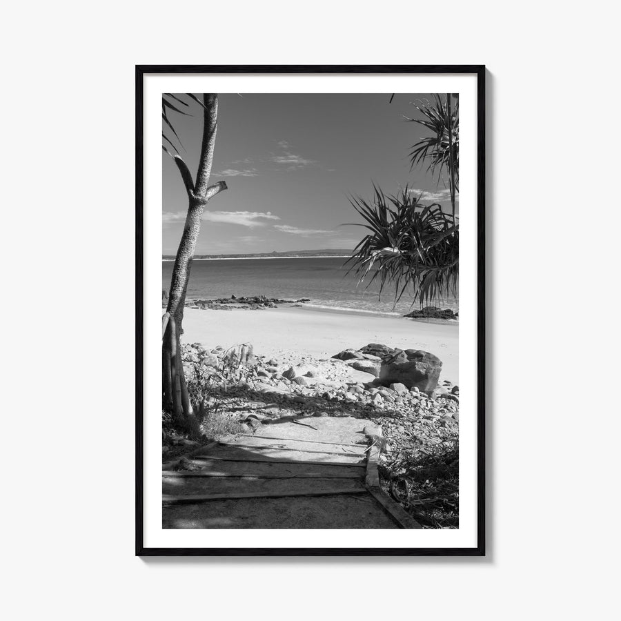 Noosa Heads black & white photo poster of Queensland, Australia – vertical wall art, unframed print shown in interior mockup