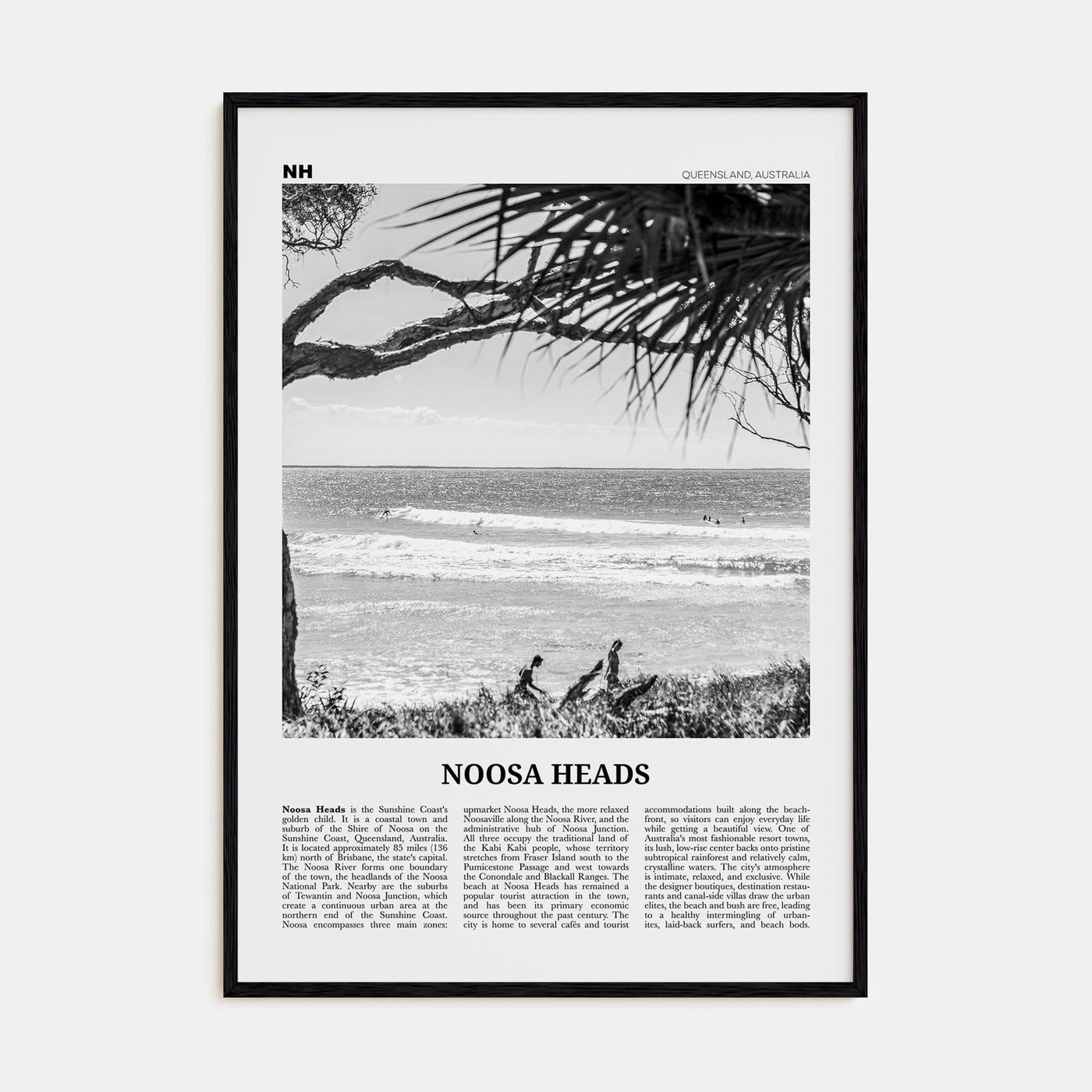 Noosa Heads No 1 Poster Black Wood / 8x12 in Nbourhood Travel B&W Poster