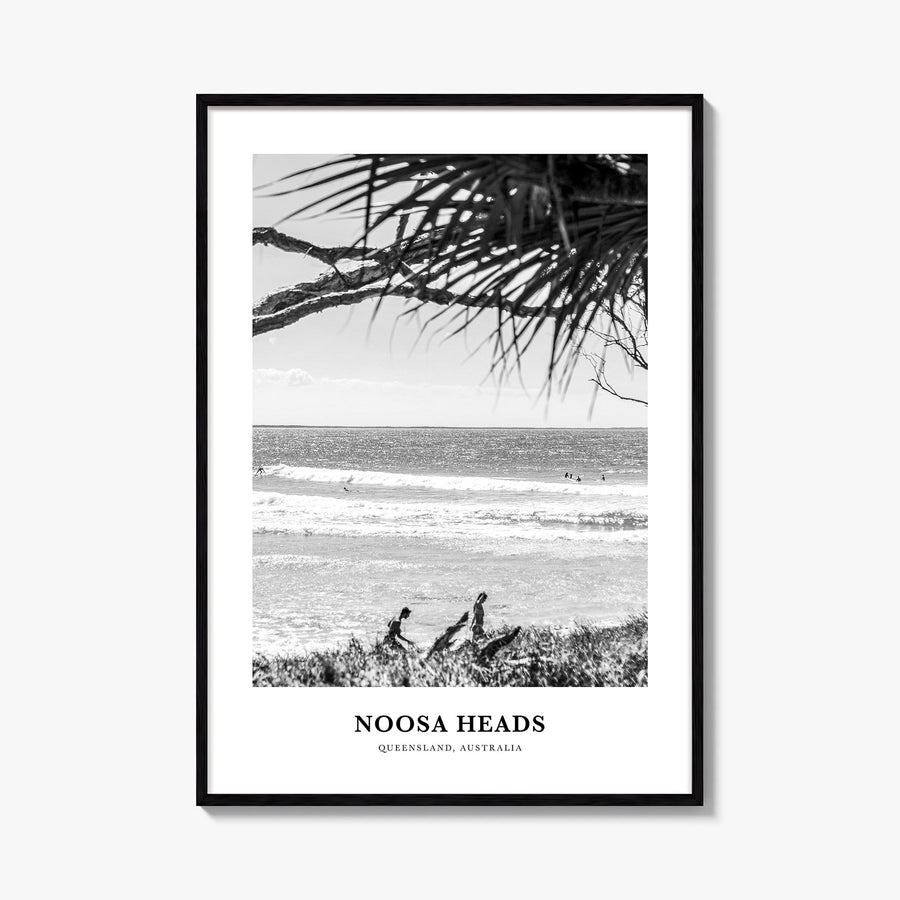 Noosa Heads no. 2 black & white classic poster of Queensland, Australia – vertical wall art, unframed print shown in interior