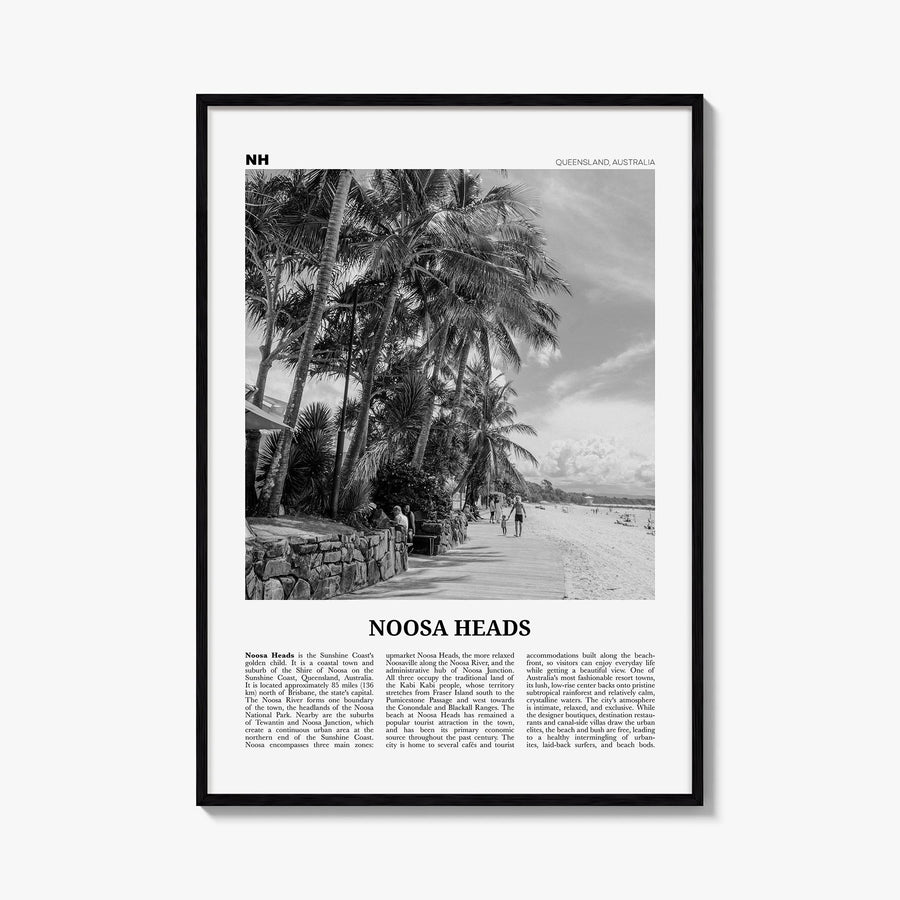 Noosa Heads no. 2 black & white newspaper poster of Queensland, Australia – vertical wall art, unframed print shown in interi