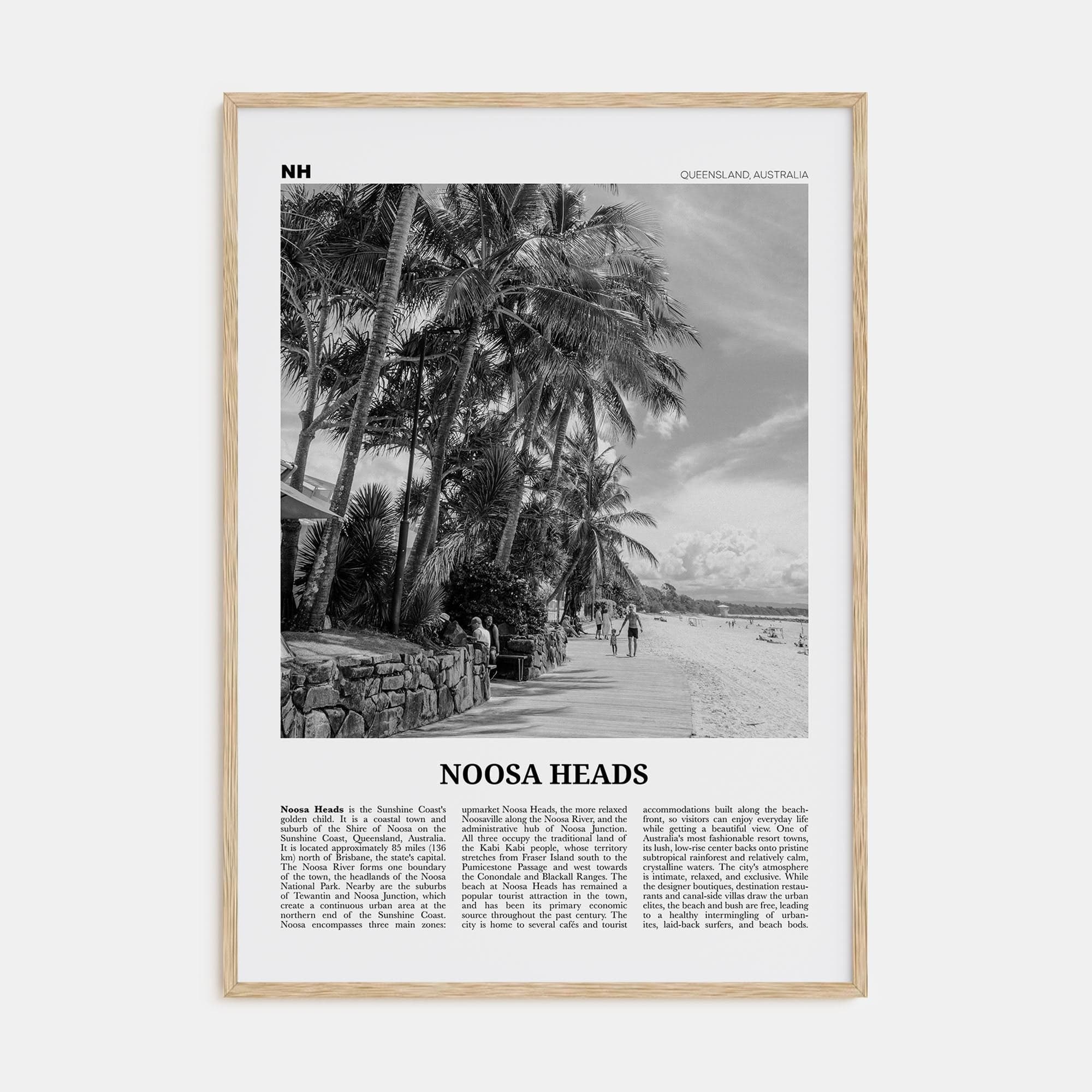 Noosa Heads No 2 Poster Natural Wood / 8x12 in Nbourhood Travel B&W Poster