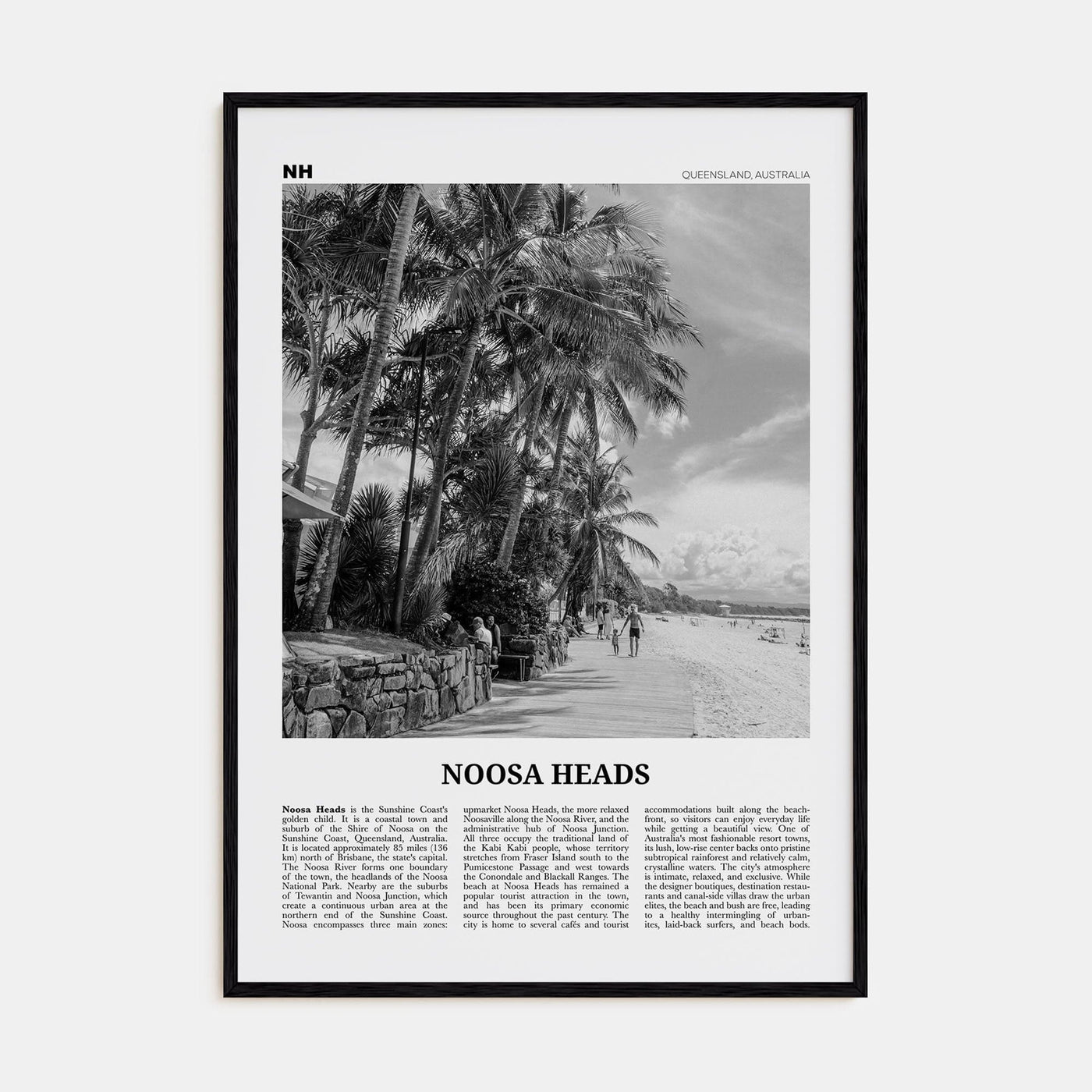 Noosa Heads No 2 Poster Black Wood / 8x12 in Nbourhood Travel B&W Poster