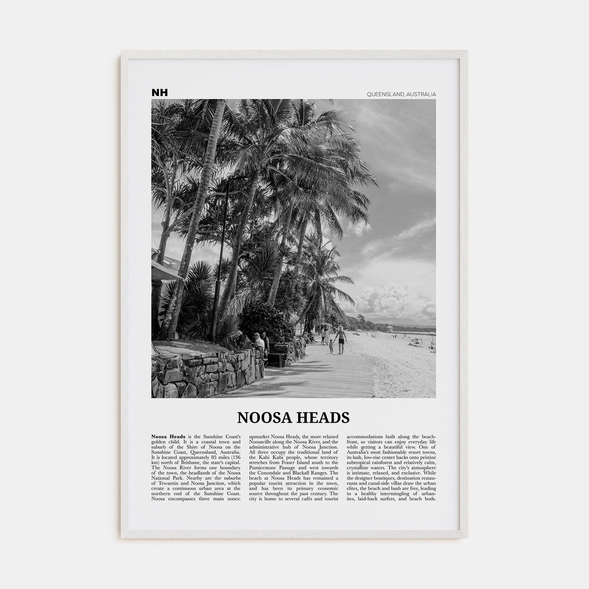 Noosa Heads No 2 Poster White Wood / 8x12 in Nbourhood Travel B&W Poster