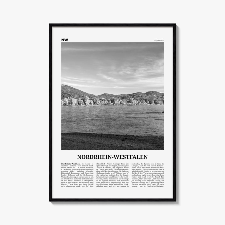 Nordrhein-Westfalen black & white newspaper poster of Germany – vertical wall art, unframed print shown in interior mockup