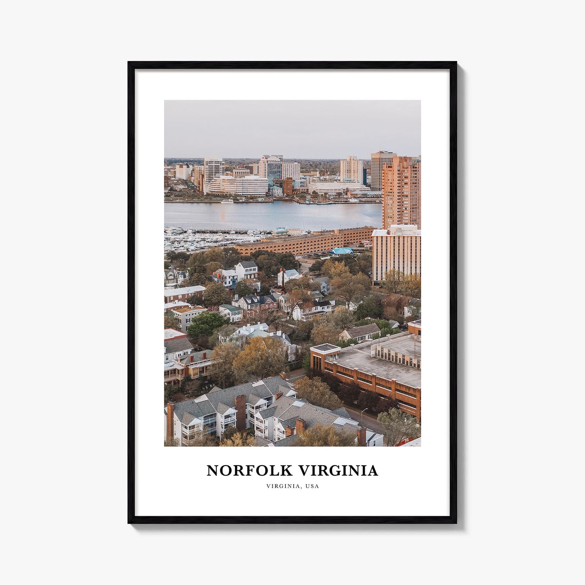 Norfolk, Virginia colorful classic poster of Virginia, USA – vertical wall art, unframed print shown in interior mockup