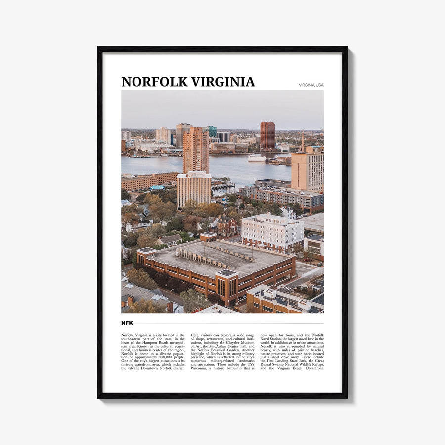 Norfolk, Virginia colorful travel poster of Virginia, USA – vertical wall art, unframed print shown in interior mockup