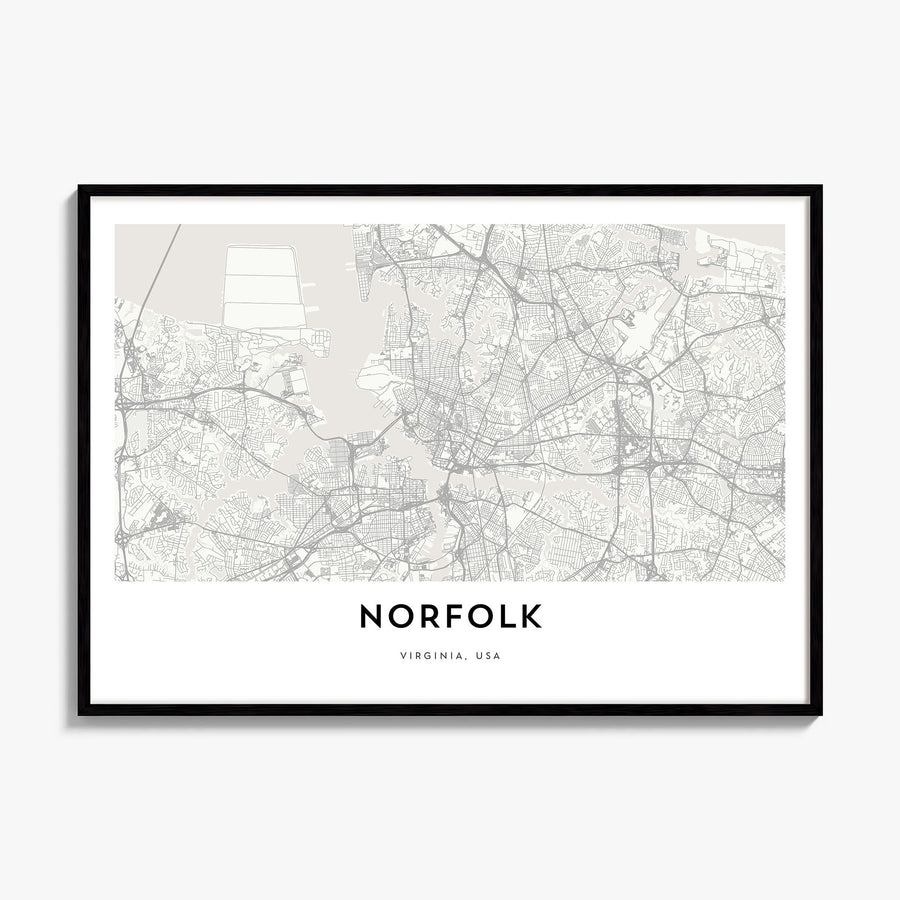 Norfolk, Virginia Map Poster, framed poster mockup
