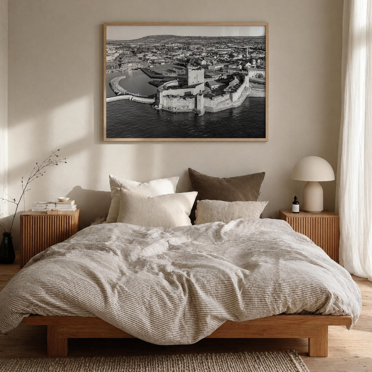 Norman black & white photo poster of Oklahoma, USA – horizontal wall art in natural wood frame, hanging on wall