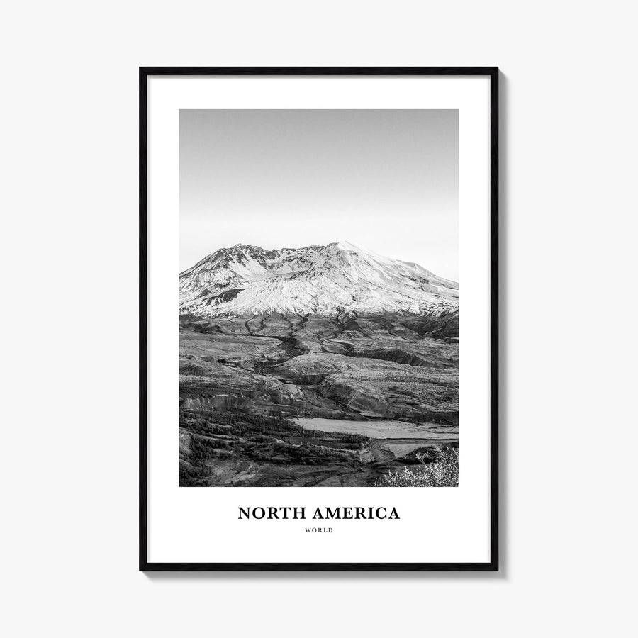 North America black & white classic poster – vertical wall art, unframed print shown in interior mockup