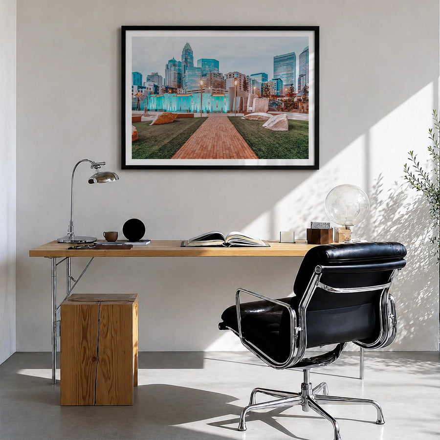 North Carolina colorful photo poster of United States – horizontal wall art in black wood frame with white border, hanging on