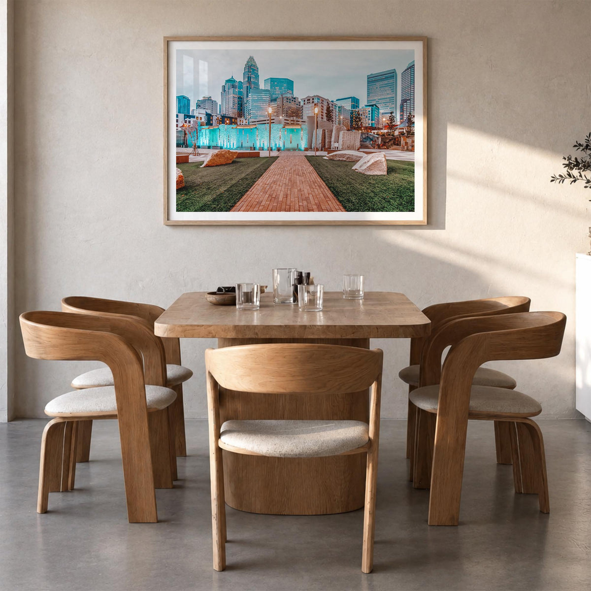 North Carolina colorful photo poster of United States – horizontal wall art in natural wood frame with white border, hanging 