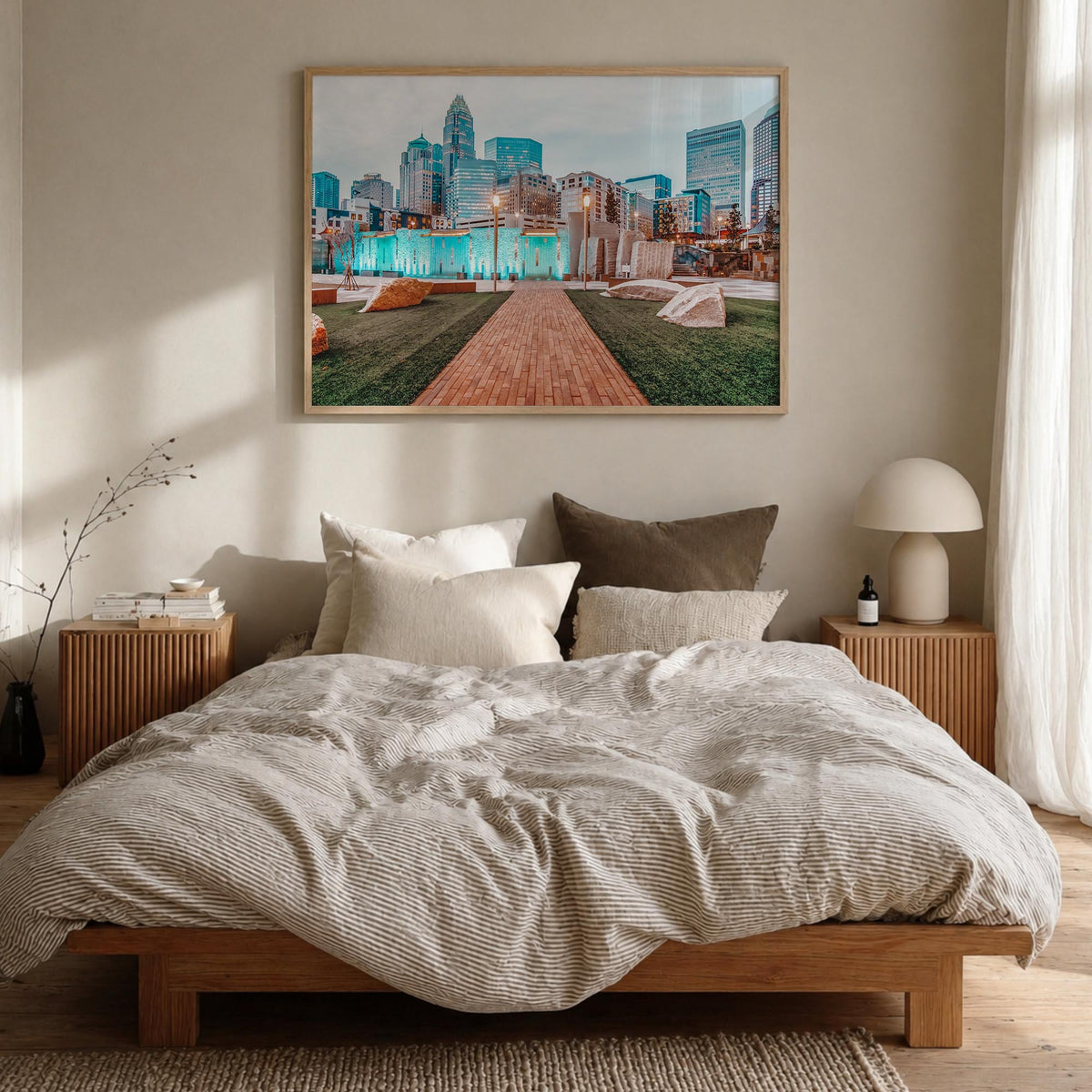 North Carolina colorful photo poster of United States – horizontal wall art in natural wood frame, hanging on wall