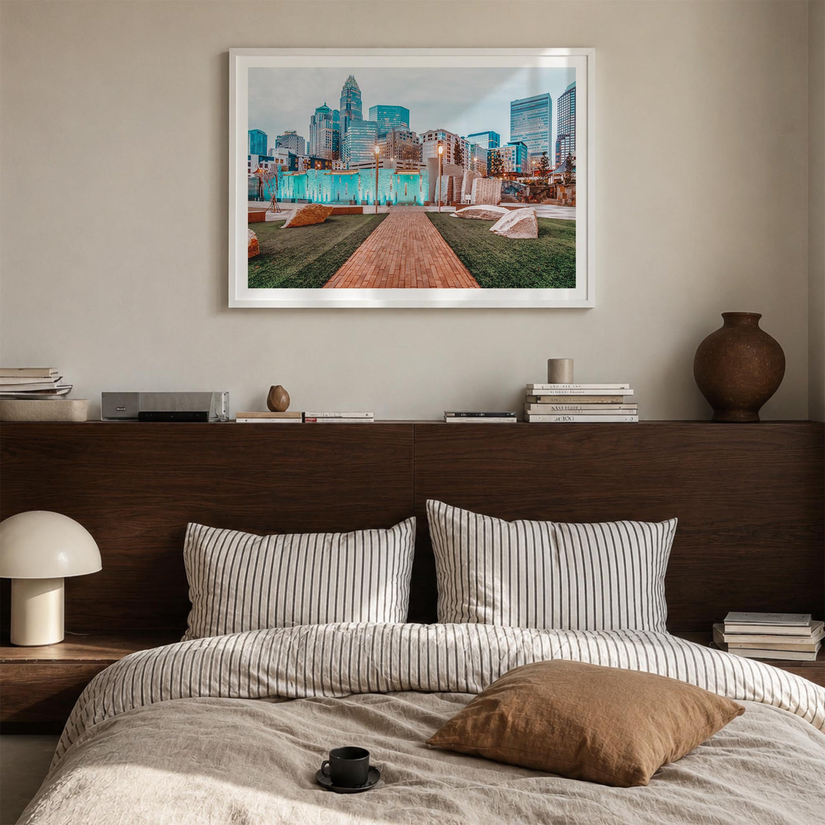 North Carolina colorful photo poster of United States – horizontal wall art in white wood frame with white border, hanging on