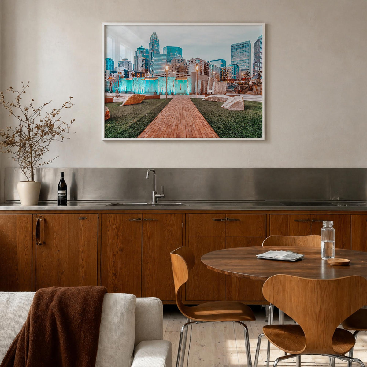 North Carolina colorful photo poster of United States – horizontal wall art in white wood frame, hanging on wall
