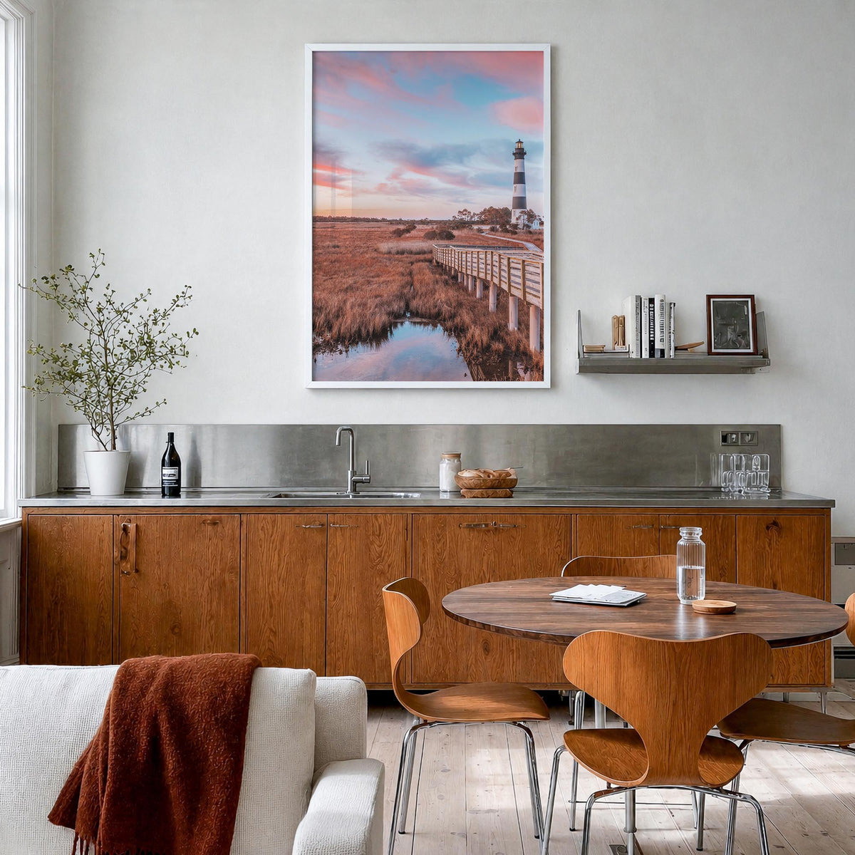 North Carolina no. 1 colorful photo poster of United States – vertical wall art in white wood frame, hanging on wall