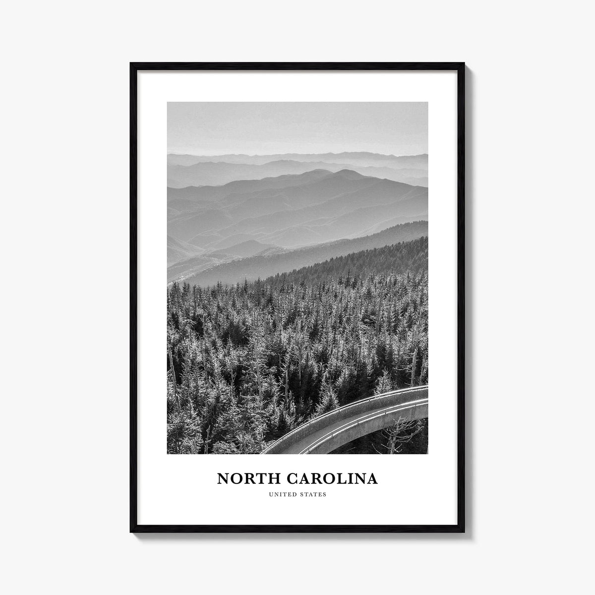 North Carolina no. 2 black & white classic poster of United States – vertical wall art, unframed print shown in interior mock