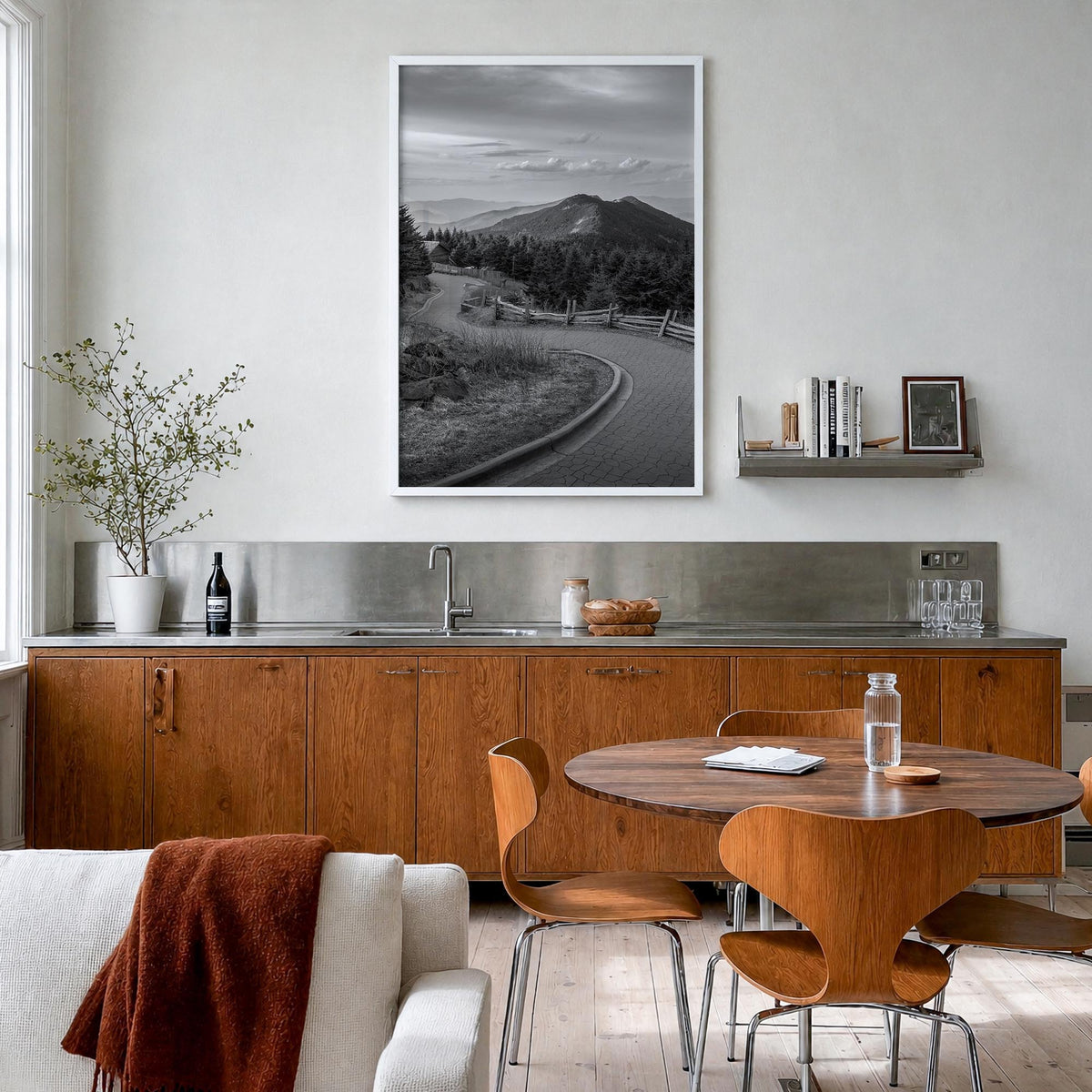 North Carolina no. 2 black & white photo poster of United States – vertical wall art in white wood frame, hanging on wall