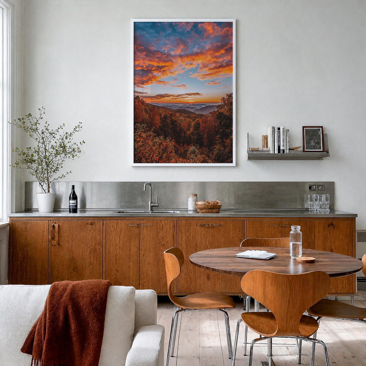 North Carolina no. 2 colorful photo poster of United States – vertical wall art in white wood frame, hanging on wall