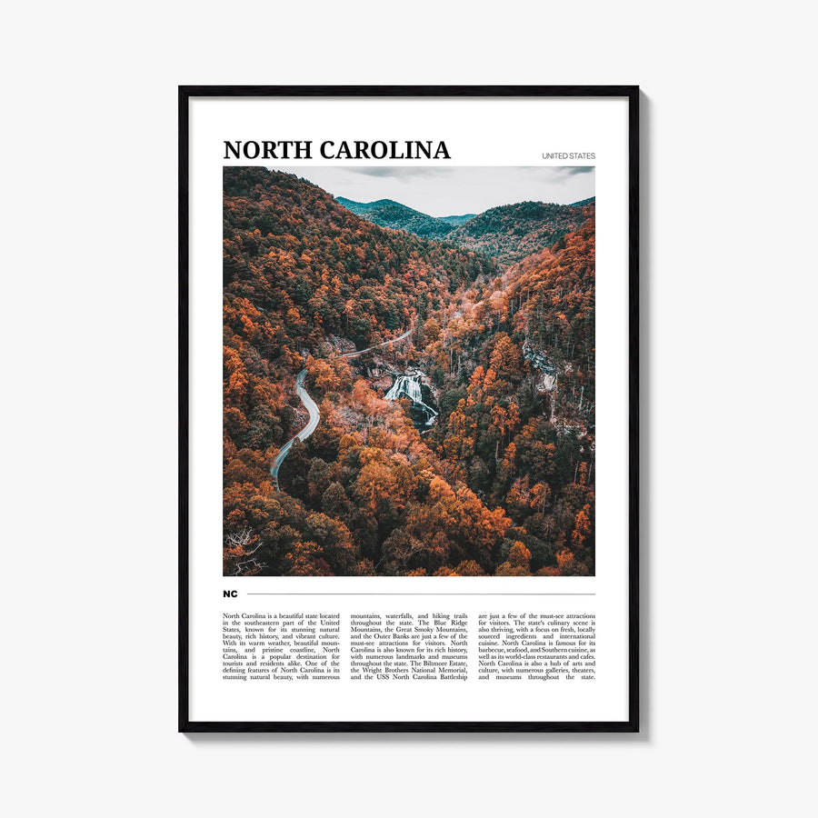 North Carolina no. 3 colorful travel poster of United States – vertical wall art, unframed print shown in interior mockup