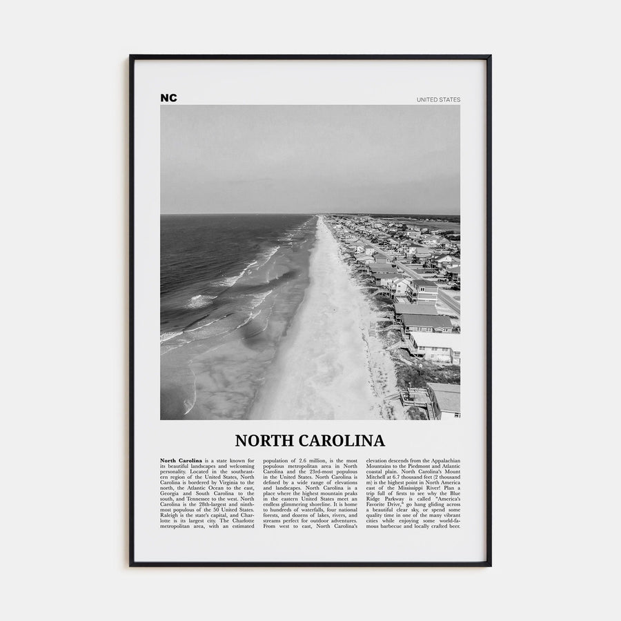 North Carolina No 4 Poster None / 8x12 in Nbourhood Travel B&W Poster