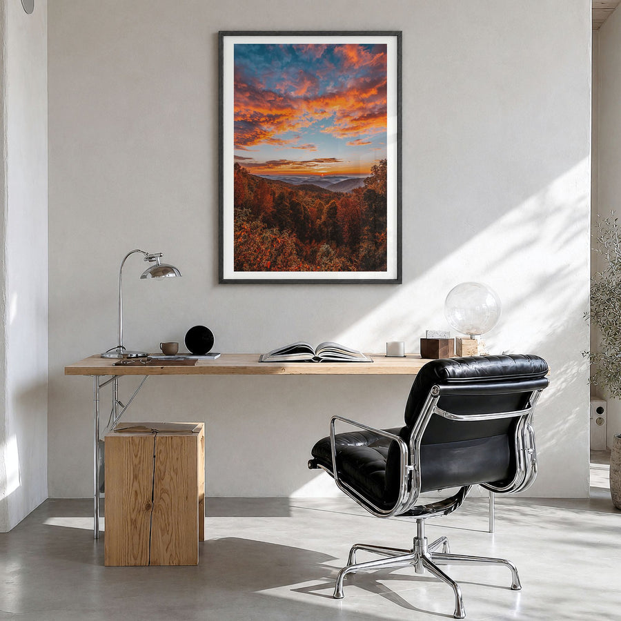 North Carolina Photo No 2 Poster in a black wood frame, hanging in a bright home office, white border