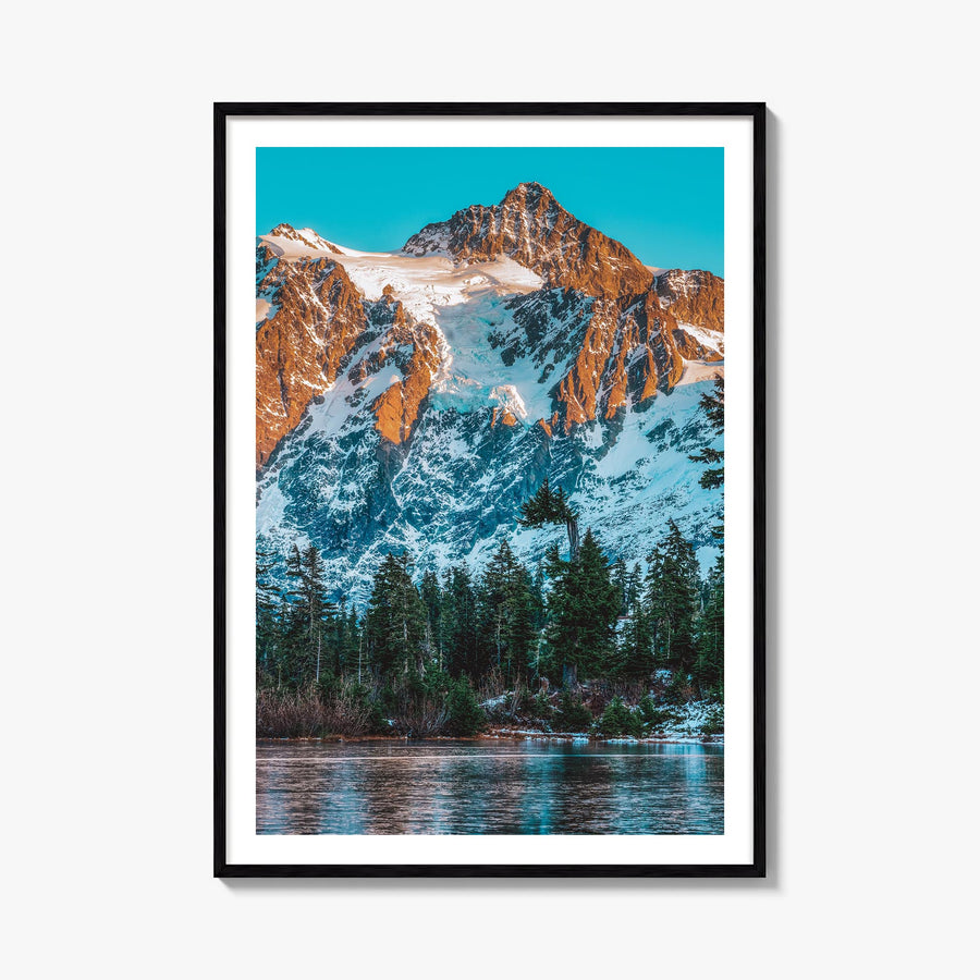 North Cascades National Park colorful photo poster of Washington, USA – vertical wall art, unframed print shown in interior m